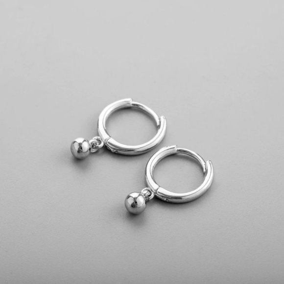 *NEW 925 Sterling Silver Bead Drop Hoop Earrings - Picture 3 of 7